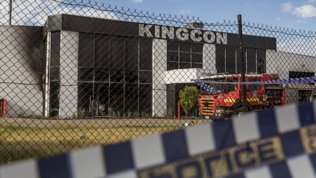The Kingcon warehouse in Maribyrnong 
where a suspicious fire broke out last month.