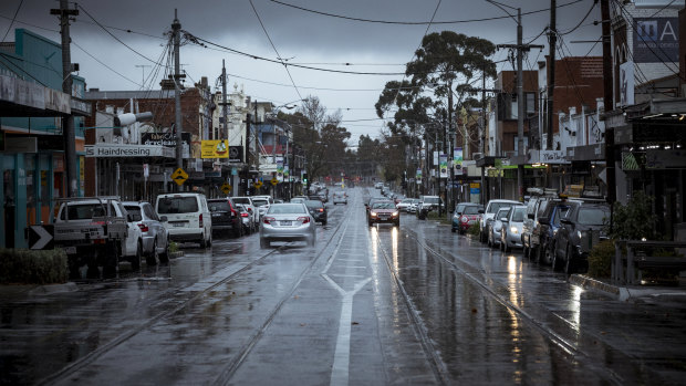 Union Road in the locked-down suburb of Ascot Vale on Friday.