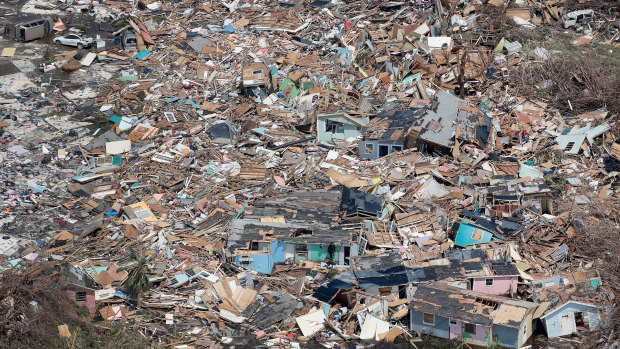 An aerial view of damage caused by Hurricane Dorian on Great Abaco Island. 