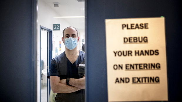 Associate Professor Jason Trubiano at the Austin's COVID unit.