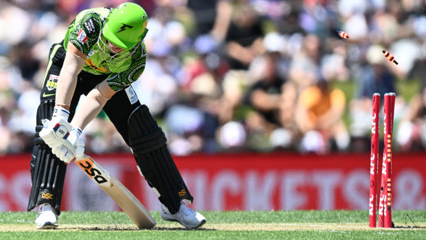 David Warner is bowled for a duck on Sunday.