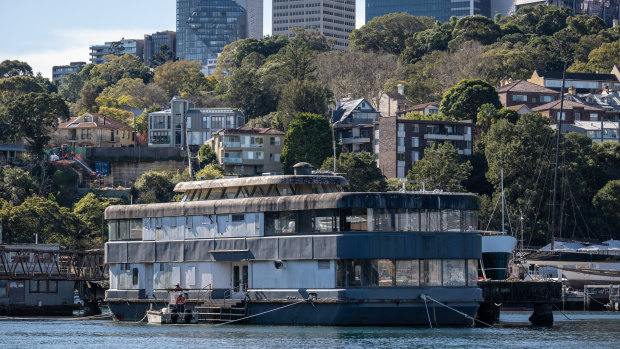 Berrys Bay is home to Flanagan’s Afloat, a floating restaurant in its 1970s heyday that has sat idle for years and is considered one of the harbour’s worst eyesores. 