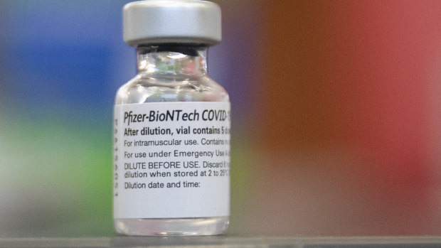  A vial of the Pfizer-BioNTech COVID-19 vaccine.