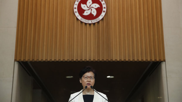 Hong Kong Chief Executive Carrie Lam speaks during a press conference in Hong Kong.