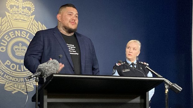 Queensland NFL player Jesse Williams and Queensland Police Commissioner Katarina Carroll on Tuesday.