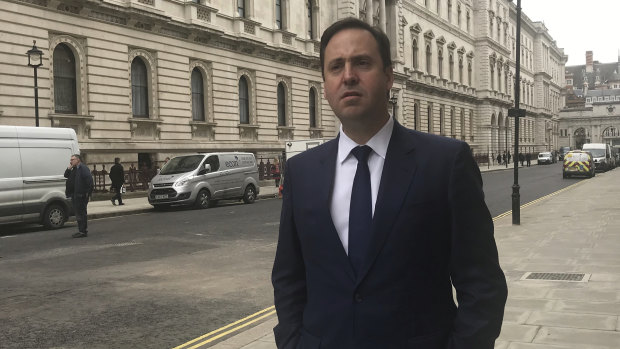 Australia's trade minister Steve Ciobo in Whitehall after meeting with his UK counterpart Liam Fox