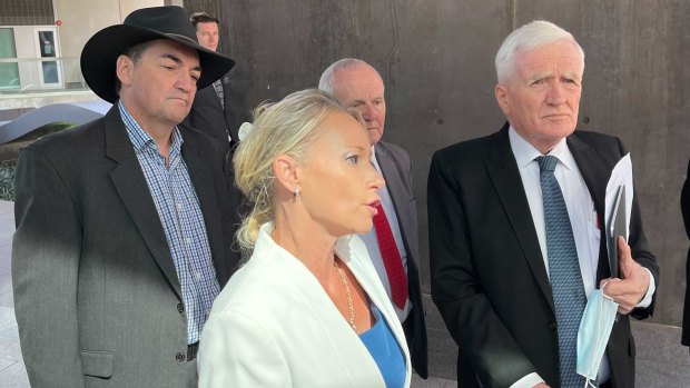 Long-serving Queensland Civil Liberties Council president Terry O’Gorman (pictured right) argues a new funding model is timely for the CCC. Pictured are former Logan councillors Phil Pidgeon, Trevina Schwarz and Russell Lutton, outside Brisbane Magistrates Court after their fraud charges were dropped.