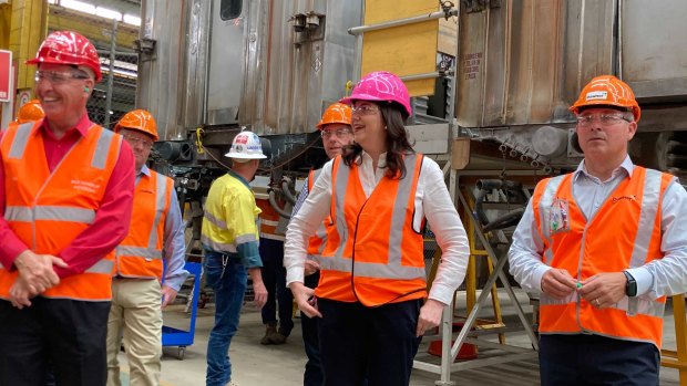 Queensland Premier Annastacia Palaszczuk tours the Downer rail facility in Maryborough on Tuesday.