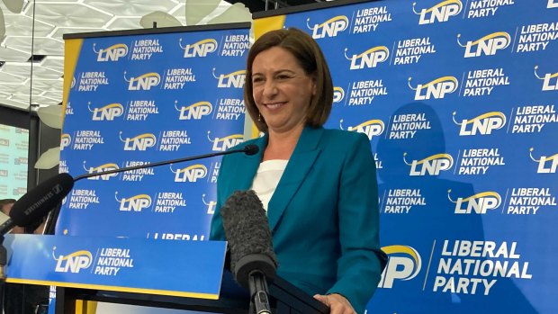 Deb Frecklington delivers her concession speech this evening.