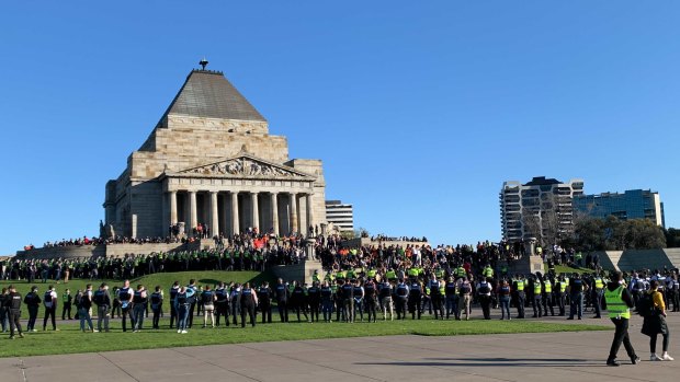 Police at the Shrine of Remembrance. 