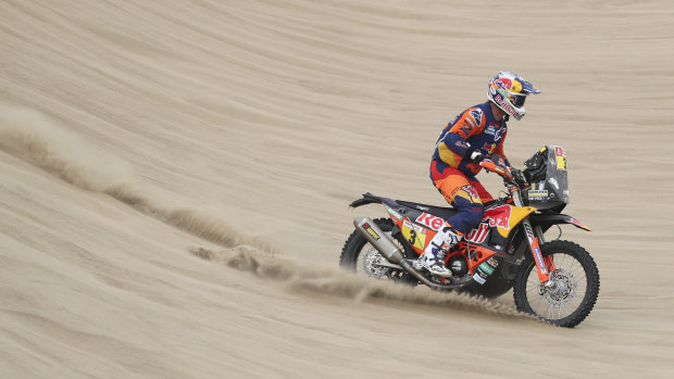 Beach day: Toby Price on his KTM motorbike at the Dakar Rally.