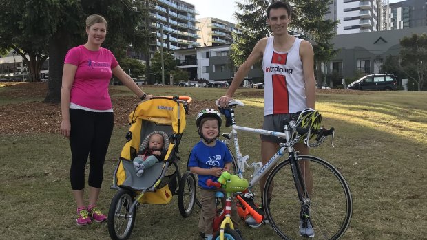 Meet Brisbane's fittest family, Aidan and Peta Hobbs and their children Levi and baby Nathan.