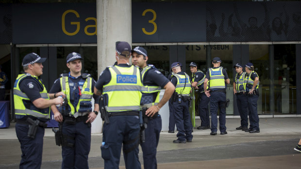 Police out in force at the MCG on the fourth day of the Test.