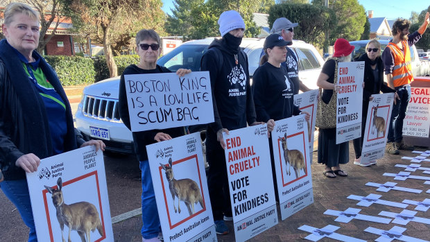 Animal rights protestors outside court during the sentencing of Boston King on Tuesday.