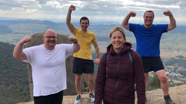 The PM's speechwriter Paul Ritchie and Liberal MPs Trevor Evans, Angie Bell and Tim Wilson climbed Gibraltar Peak.