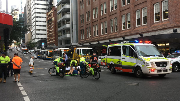 The man was hit at the intersection of Adelaide and Creek streets shortly before 10.45am.