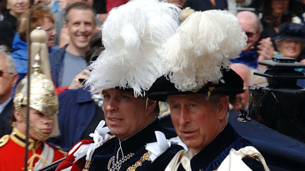 Prince Charles, Prince of Wales and Prince Andrew, Duke of York leave in an open carriage following the annual Order of the Garter Ceremony at St. George’s Chapel, Windsor Castle on June, 18, 2007. (Photo by Anwar Hussein/FilmMagic) SMH NEWS.