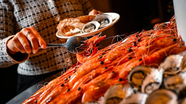 The seafood tower at the Collins Kitchen buffet at Grand Hyatt.