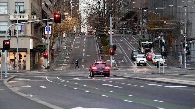 Second year, fifth lockdown. Melbourne’s streets on day one of the latest lockdown.