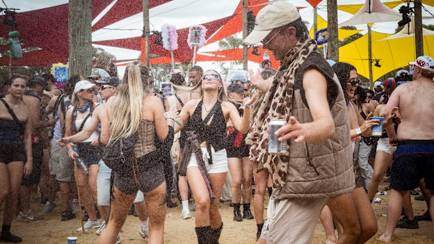 Revellers dance at Beyond The Valley, where Victoria’s first pill-testing trial is under way. The Age is not suggesting anyone pictured used drugs at the festival. 