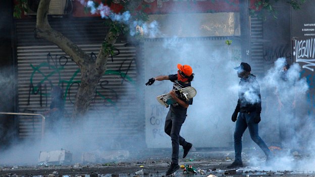 Tear gas in Santiago.