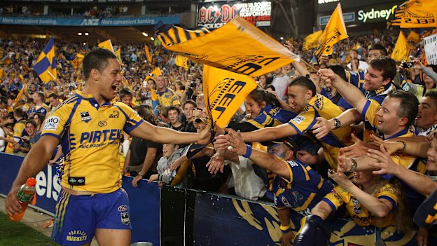 Jarryd Hayne with Eels fans on the night the club defeated the Bulldogs to reach the 2009 grand final.