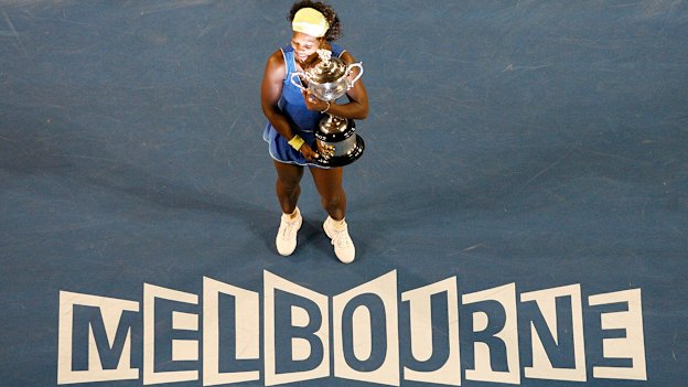 Serena Williams with her Australian Open trophy on January 31, 2009.