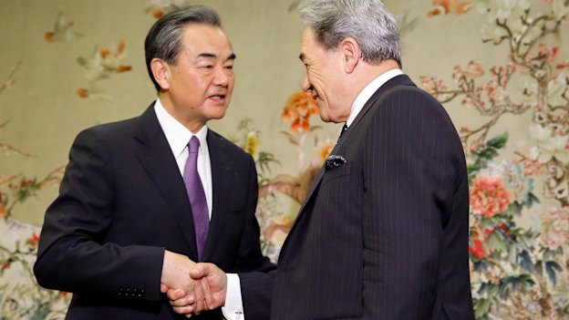 China's Foreign Minister, Wang Yi, meets New Zealand Foreign Minister Winston Peters in Beijing in May. 
