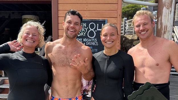 Jake Fitzroy with ring-hunting local heroes Gillian MacMillan, Mischa Korvin and Bryce Robinson.