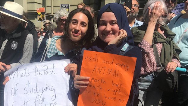 Sinem Saray, 17, and Mimi Mediouni, 17, in Melbourne.