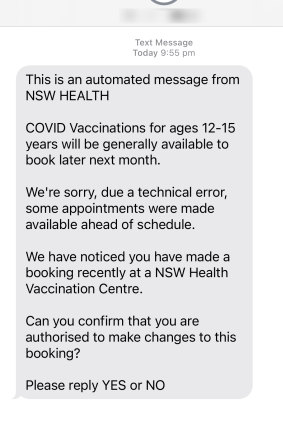 Parents received text messages like this one saying due to a technical error appointments had been made available ahead of schedule.