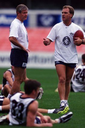 Carlton’s David Parkin (left) and Wayne Brittain in 2000.