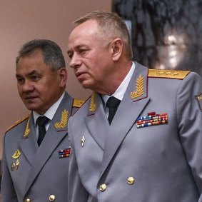 Russia’s Deputy Defence Minister Alexander Fomin, right, in 2018. 