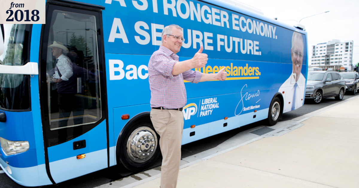 Ghost bus: The ScoMo Express hits the runway rather than the road