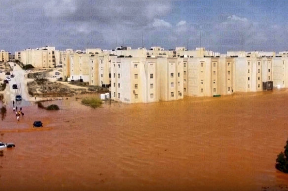 Streets are flooded after storm Daniel in Marj, Libya.