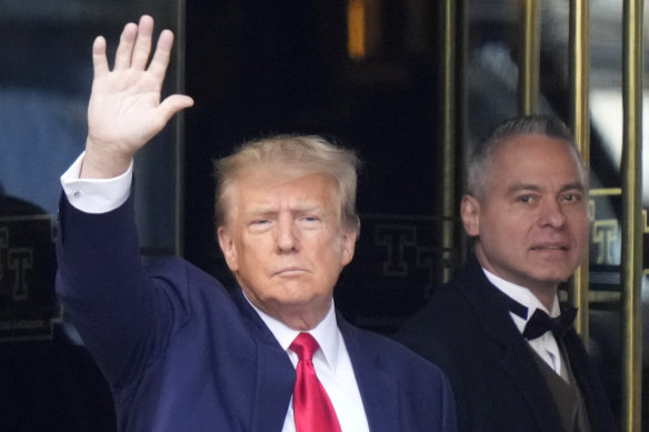 Former President Donald Trump leaves Trump Tower in New York on Tuesday.