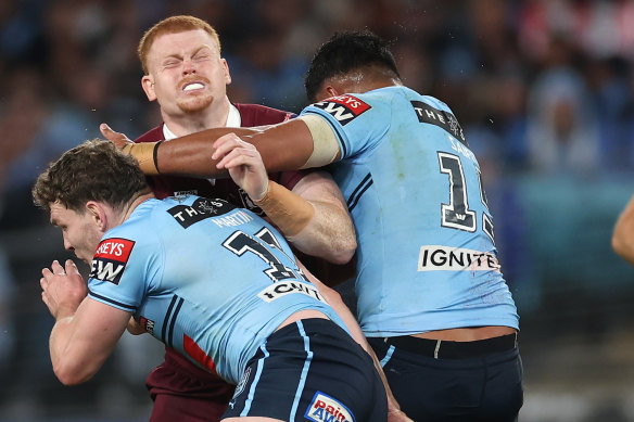 Corey Horsburgh has been shown a heavy welcoming during his Origin debut. 