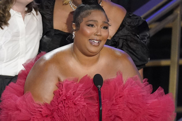 Lizzo accepts the Emmy for outstanding competition program for Lizzo’s Watch Out For The Big Grrrls.