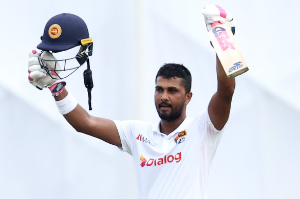 Dinesh Chandimal celebrates the Test century - his 13th - which has given Sri Lanka the upper hand in the second Test.