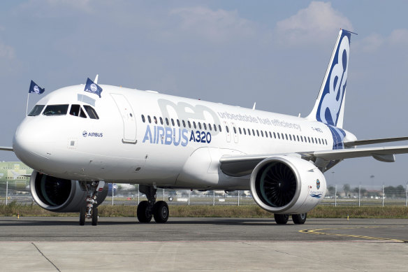 The A320neo in 2014 after completing its first flight.