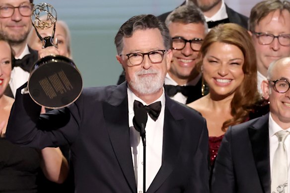 Stephen Colbert won for outstanding variety series. His show was cancelled earlier this year.