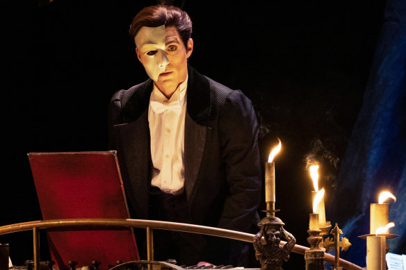 Josh Piterman plays the Phantom during a production media call of The Phantom of the Opera at Melbourne Arts Centre in November last year.