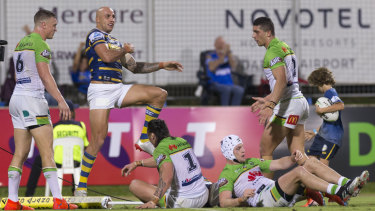 Rampaging: Blake Ferguson scores for the Eels in Darwin.