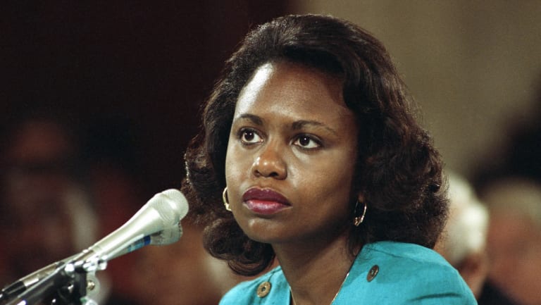 Anita Hill testifies before the Senate Judiciary Committee on the nomination of Clarence Thomas to the Supreme Court on Capitol Hill in Washington in 1991.
