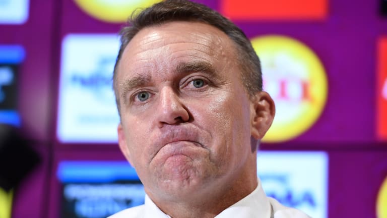 End of the road: An emotional Broncos chief executive Paul White announces the termination of Wayne Bennett's contract.