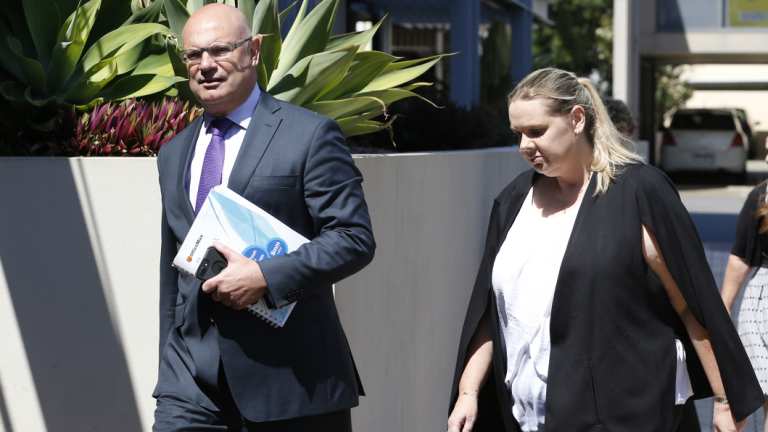 Nichola Horton (right) arriving at the Dreamworld inquest on Friday.