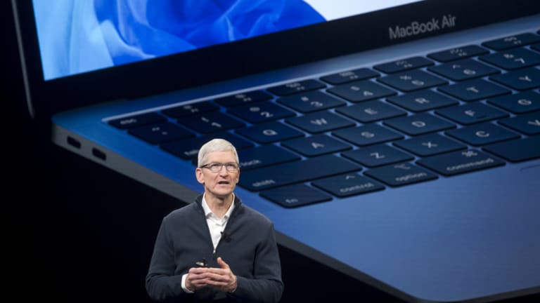 Apple CEO Tim Cook announces the new MacBook Air. 