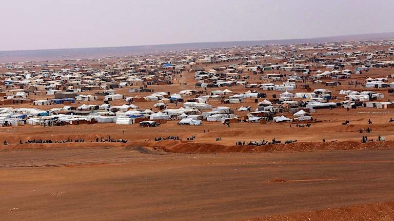 The remote Rukban refugee camp near the Syria-Jordan border was cut off from humanitarian support for months at a time during 2018.