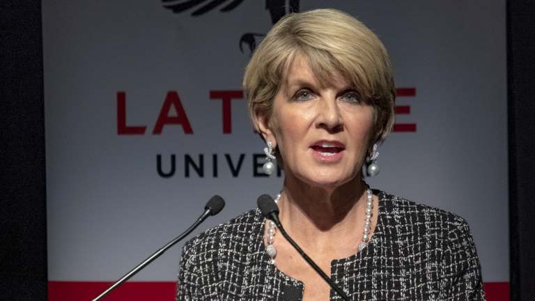 Ever the diplomat, star speaker Julie Bishop keeps mum on Liberal Party