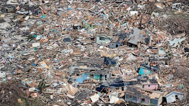 An aerial view of damage caused by Hurricane Dorian is seen on Great Abaco Island. 